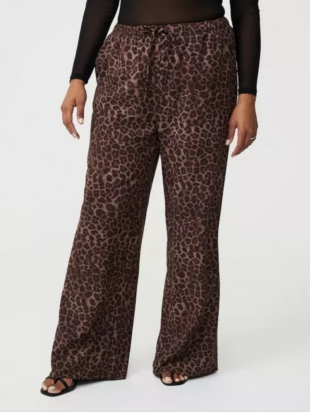 Torrid Brown Leopard Print High-Rise Wide-Leg Pull-On Crepe Pants